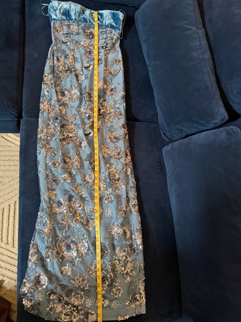 Elegant Strapless Blue Floral Dress - Picture 13 of 15